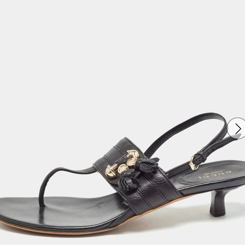 Gucci Black Leather Slingback Thong Sandals with Gold Tassel Hardware - Picture 3 of 3